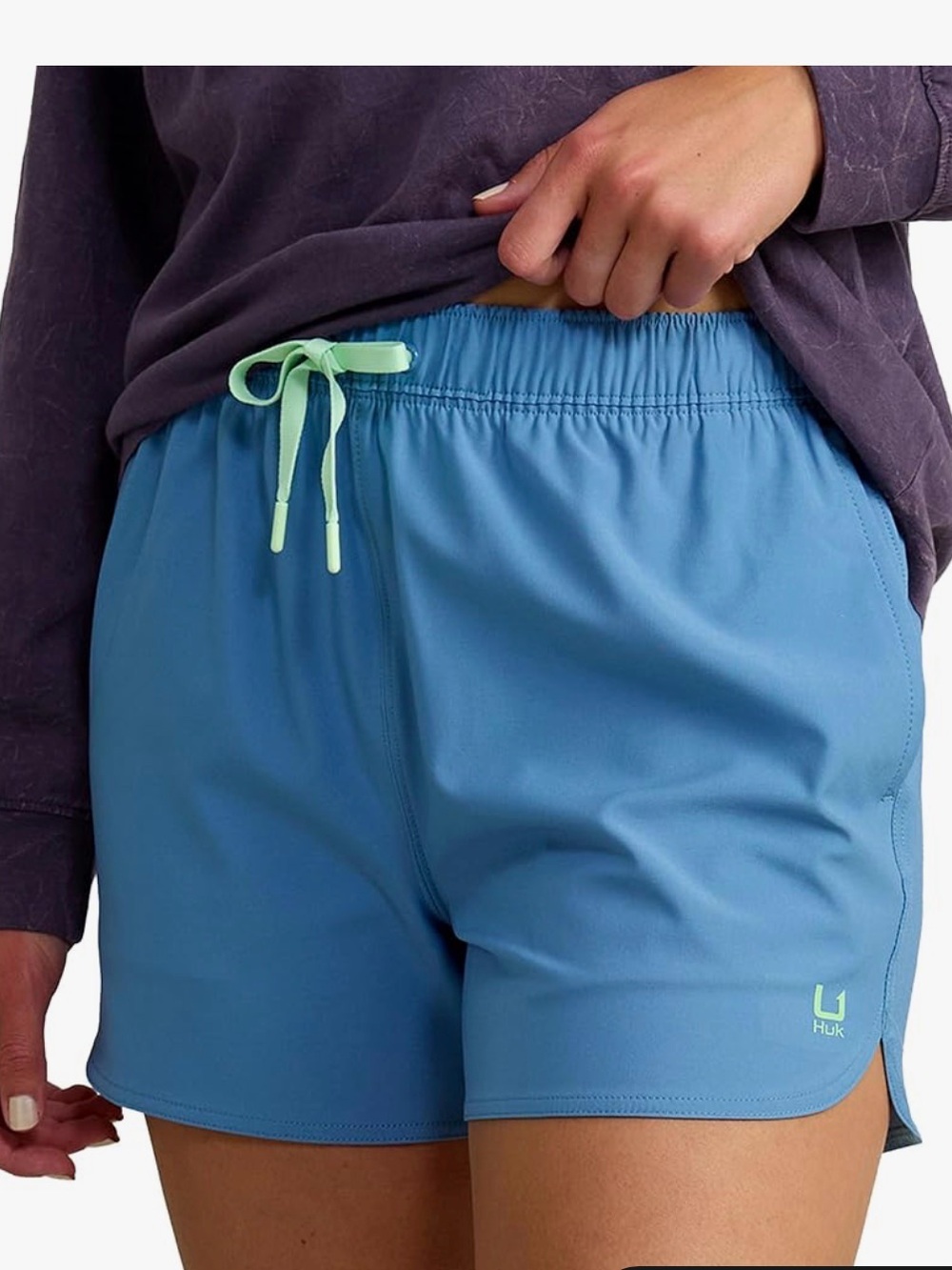 Huk Women's Blue Pursuit Volley Shorts with Mint Drawstring XL